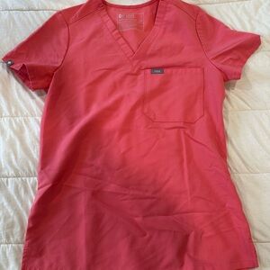 Figs V-Neck Scrub Top in Coral Pink